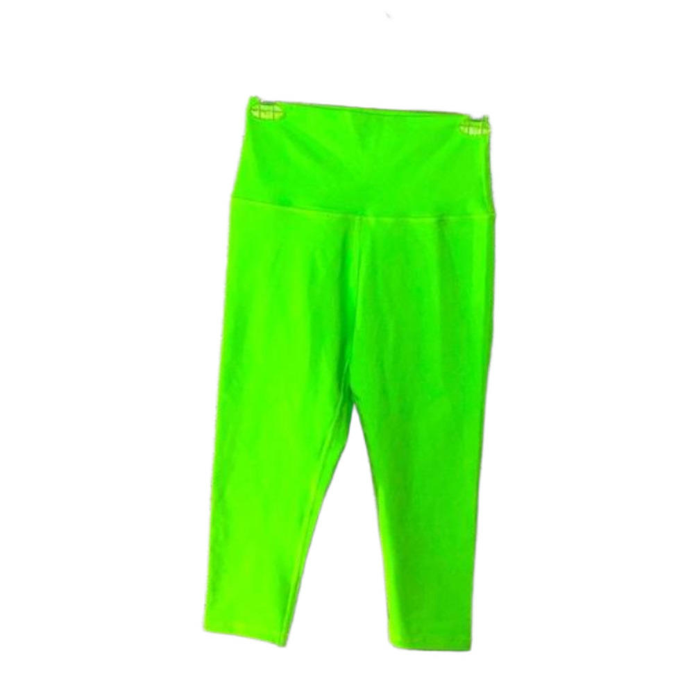 Neon Lime Green spandex Cheeky fit cropped leggings Womens Medium workout